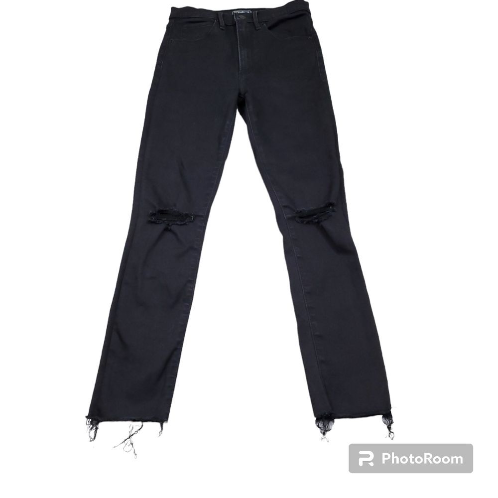 Abercrombie 2 26 Short Ultra High Rise Super Skinny Jeans Black Distressed